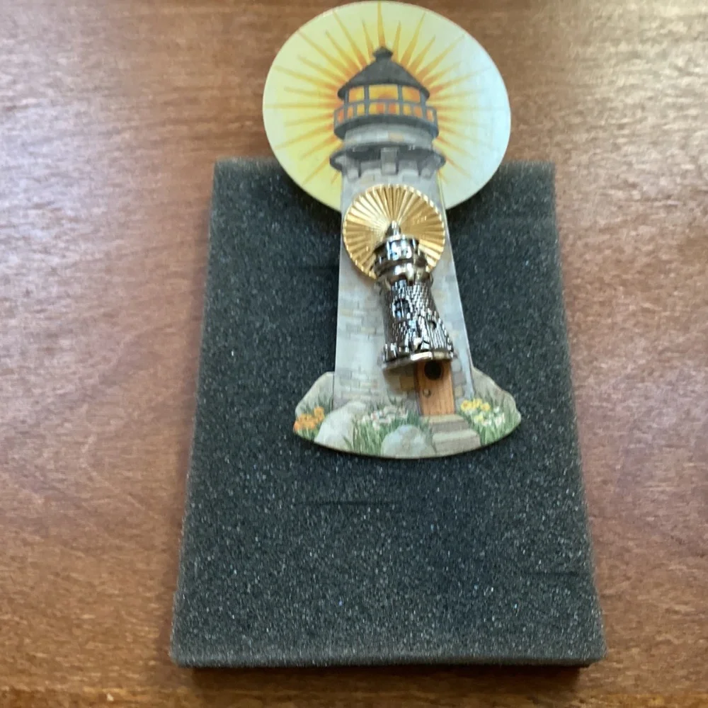 Vintage Avon Light House Gold/Silver Pewter Brooch Pin New In Box